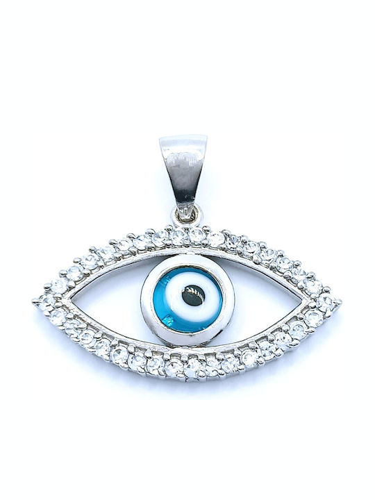 Pandantiv Mare Ochi Argint 925 Handmade Cu Piatră Albastră Murano Zirconii Albe