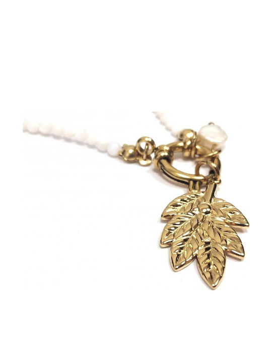 Karmafashion Damen Halskette Stahl 316l Kette Mit Perlen Goldfarben 2312-118x