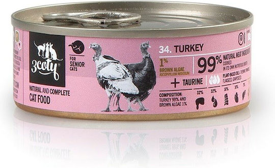 3coty Wet Food for Senior Cats in Cans with Turkey Gluten-Free 80gr