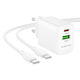 Borofone Charger GaN with USB-A Port and USB-C Port and Cable USB-C - USB-C 30W Power Delivery / Quick Charge 3.0 Whites (BN29)