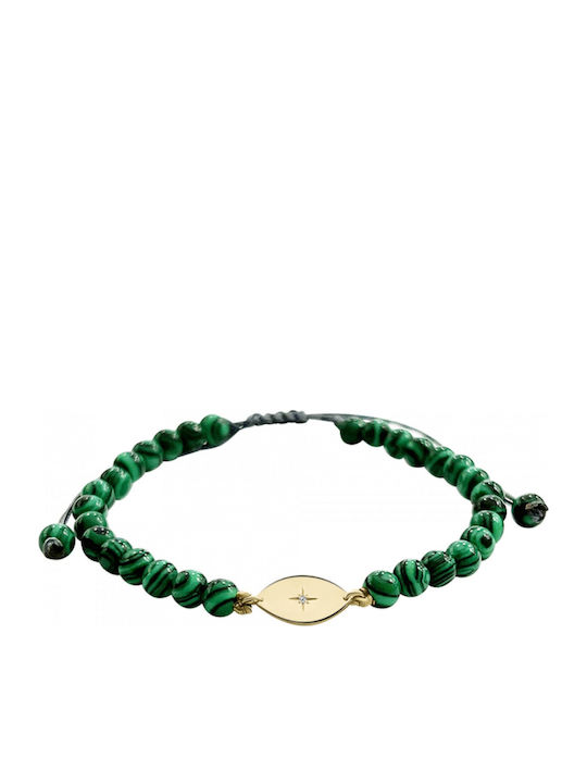 Women's Bracelet Eye K14 Gold Plated Malachite Diamond 0.003ct Vs2 H Br2533