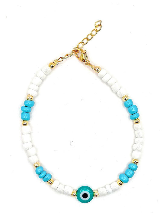 Γυναικειο Επιχρυσο Βραχιολι Athinodorou Handmade Λευκο Τυρκουαζ 02e-00125