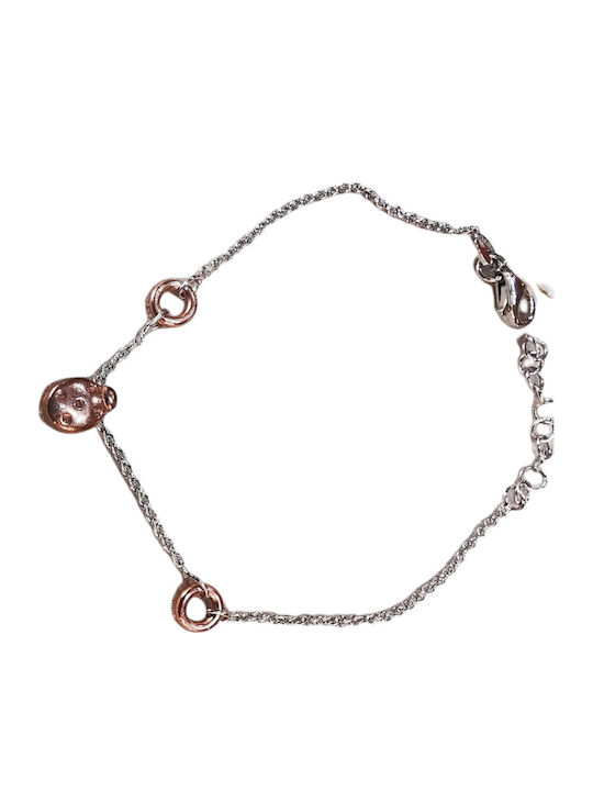 Silver Women's Bracelet with Butterfly Gold Plated Rose Gold