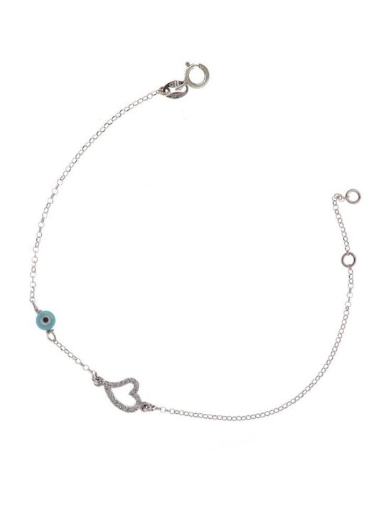 Delicate Silver Bracelet Heart Stones Zircon Evil Eye Delicate Silver Bracelet Heart Stones Zircon Evil Eye