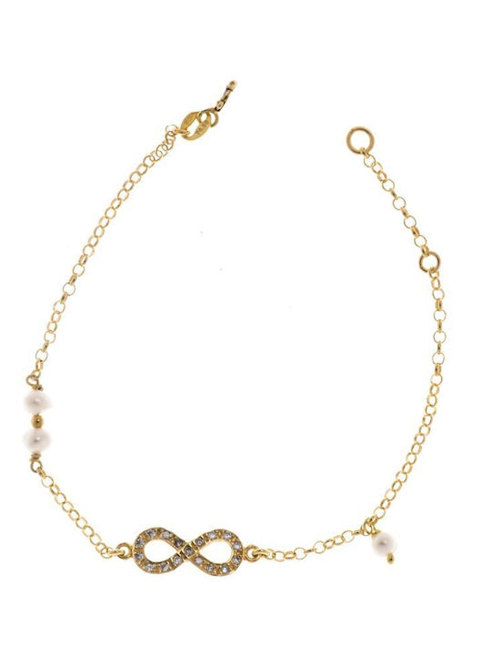 Delicate Gold Plated Silver Infinity Bracelet with Zircon Stones and Pearls