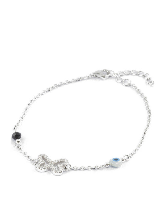 Silverline Brățară Argint Pentru Femei Fluture Zircon Onix Negru Ochi Protector Rău Sidef Placat Cu Platină Fără Nichel
