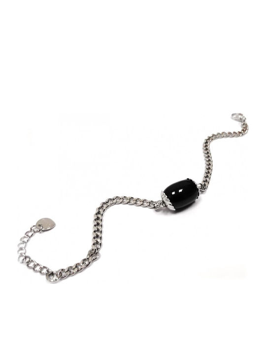 Karmafashion Damen Armband Stahl 316l Kette Schwarz Hämatit Silber 2122-503a