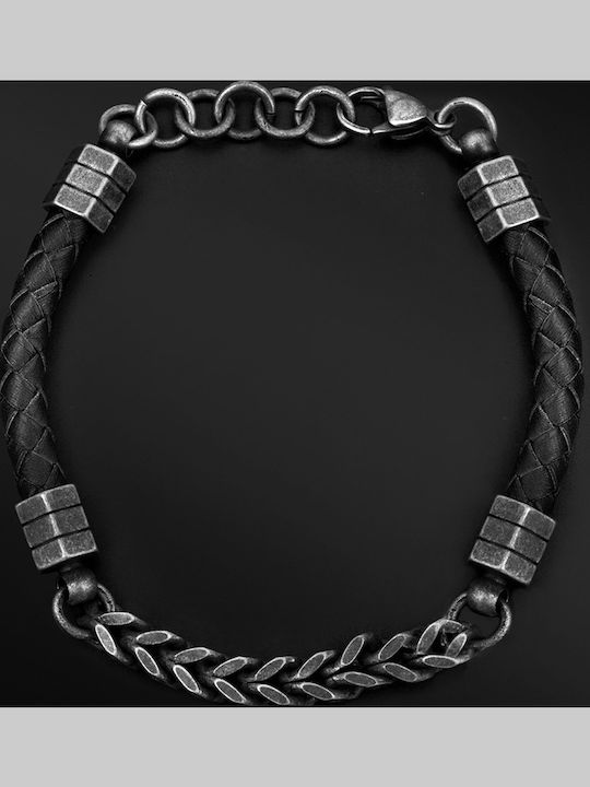 Männer Armband Edelstahlstahl Leder Oxidiert 20 Zentimeter Mit 2,5 Zentimeter Kette Verlängerung Tribute