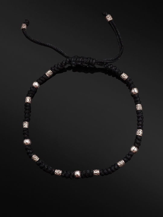 Tribute 925 Silbernes Männer Makramee Armband Schwarz Kabel