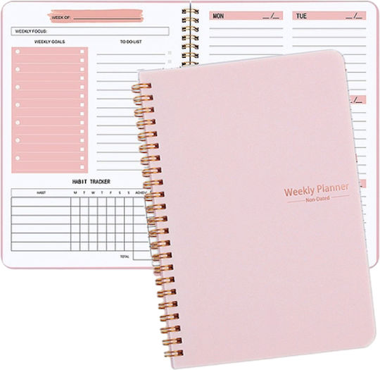 Spiral Planner Agenda Weekly Organization Habit Tracker To-do List A5 Pink