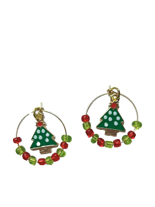 Tatu Moyo Handmade Gold Plated Metal Hoops Christmas Tree Beads 4cm Earrings