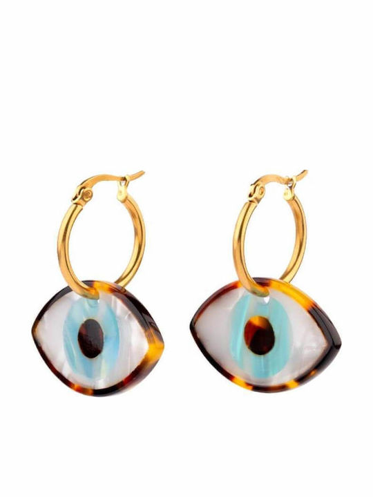 Coucou Suzette Blue Eyes Gold Plated Steel Earrings 3 Micron & Acetate 3.5 X 3.1 Cm