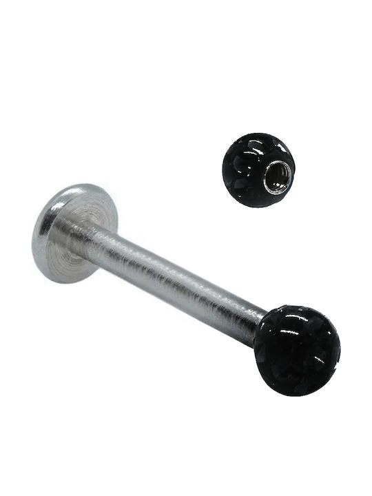Earring Bar Lip Steel Silver Black Resin Ball Zircon