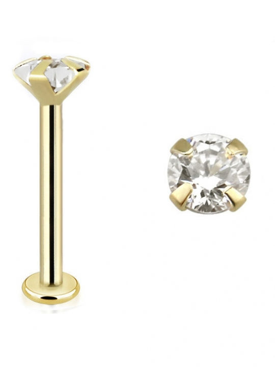 Precious 14K Gold Single Stone Zircon Goat Labret Glb-z25 Transparent Earrings