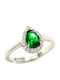 Frauen Ring Rosette Träne Grüner Zirkon Silber 925