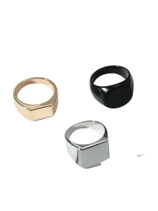 Men’s Ring Set Σετ 3 Δαχτυλίδια Ασημί Χρυσό Μαύρο Κράμα Ορειχάλκου