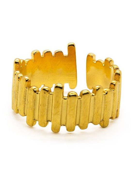 Adjustable Thick Steel Ring Gold Asymmetric Design