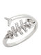 Silverline Inel Argintiu Pentru Femei Model Os De Pește Alb Platinat Cu Zircon