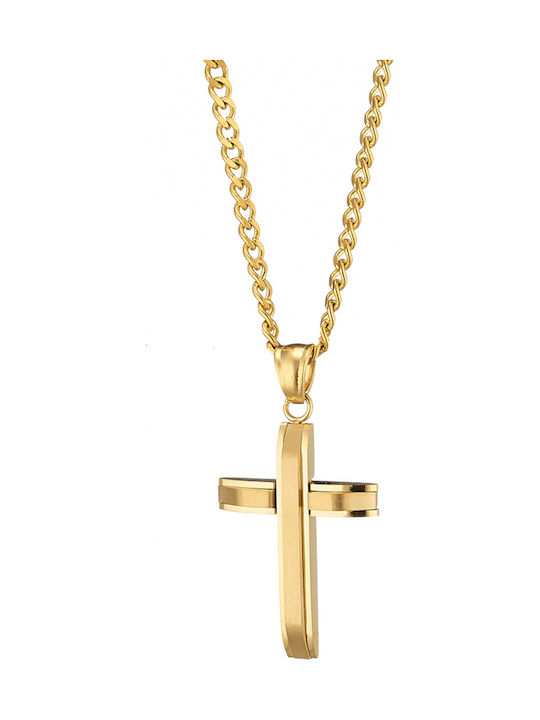 Crucifix Bărbat Lanț Art 01175 Oțel 316l Placate cu aur