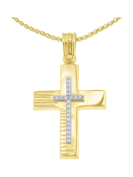 Yellow Gold Women's Cross K14 Zircon St11101063