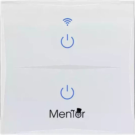 Χωνευτός Διακόπτης Τοίχου Αφής Wi-Fi Διπλός με Πλαίσιο Λευκός
