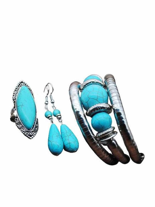 Vintage Boho Turquoise Stone Necklace Earrings Bracelet Set