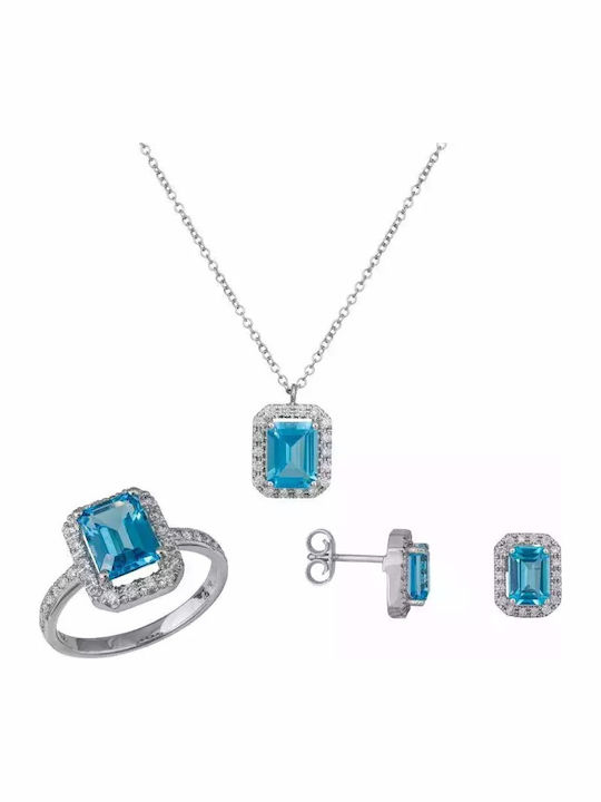 White Gold 18K Wedding Jewelry Set Topaz Diamond Set034257 Set034257 Gold 18 Carats White Gold 18K Wedding Jewelry Set Topaz Diamond Set034257 Set034257 Gold 18 Carats