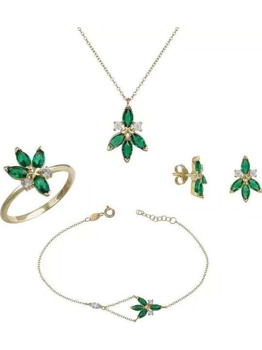Gold Engagement Set K9 Green Stones Marquis Set036473 Set036473 Gold 9 Carats