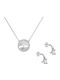 Silver 925 Jewelry Set Necklace Tree Of Life White Zircon Stones Perimeter & Earrings Set-22084w