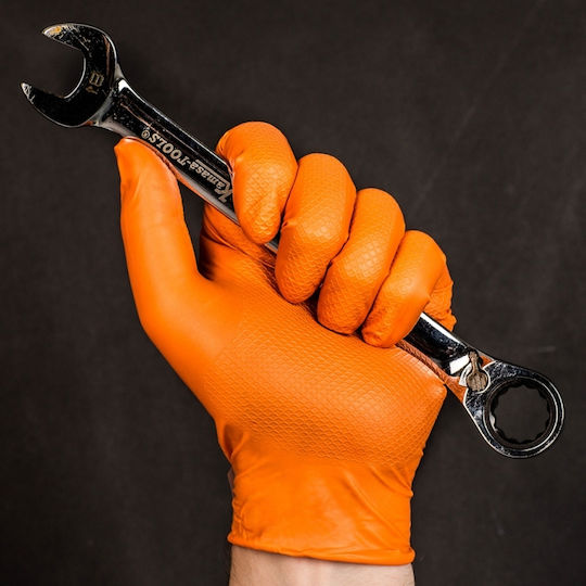 Lion Nitrile Exam Gloves Disposable Reinforced 50 Pieces 8 g Weight Per Glove Orange