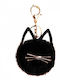 Schlüsselanhänger Handgefertigt Gold Metallisch Schwarz Leder Goldene Muster Schnurrhaare Katzenohren 12cm Tatu Moyo