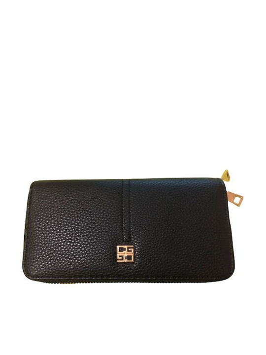 Women's Large Wallet Black Double Gold Zipper PU