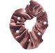 Velvet Scrunchie Pearls Brown