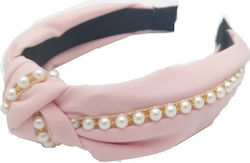 Hair Headband Georgette Pearls & Gold Thread Pink