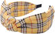 Bentiță Turban Pentru Păr Cu Carouri Fundiță Ocru