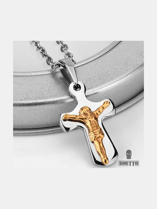 Ghetto Cross from Gold Plated Steel with Chain