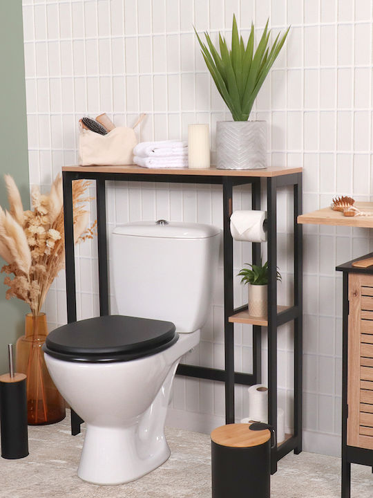 Floor Bathroom Shelf Wooden with 3 Shelves 79x23x95cm Black