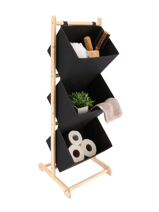 Floor Bathroom Shelf Wooden with 3 Shelves 35x35x102cm Beige