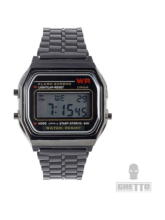 Ghetto Digital Men's Watch Battery with Gray Metal Bracelet