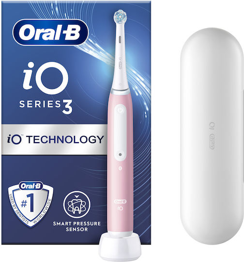 Oral-B iO Series 3 Electric Toothbrush with Pressure Sensor and Travel Case Pink