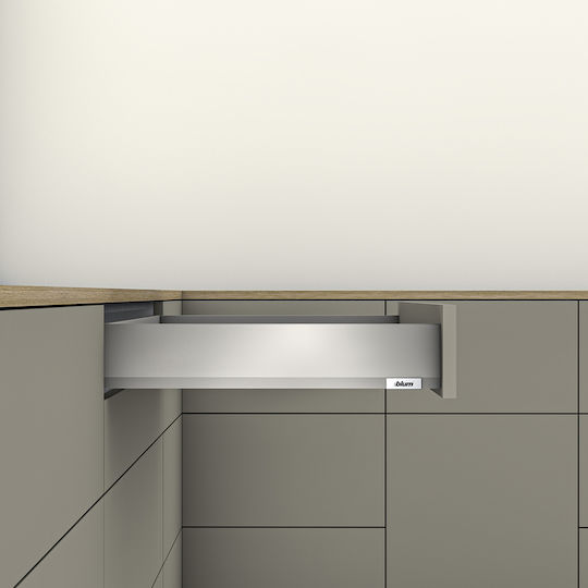 Metallisches Blumenschublade Blum Merivobox M Höhe 10,8 cm Tiefe 50 cm Tragfähigkeit 40 kg Hellgrau Open Grey Indium