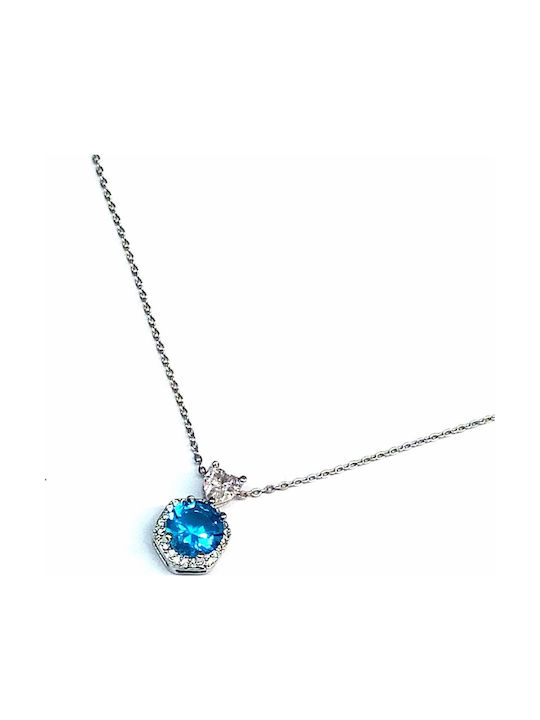 Amalfi Accessories Steel Necklace with Light Blue Zircon