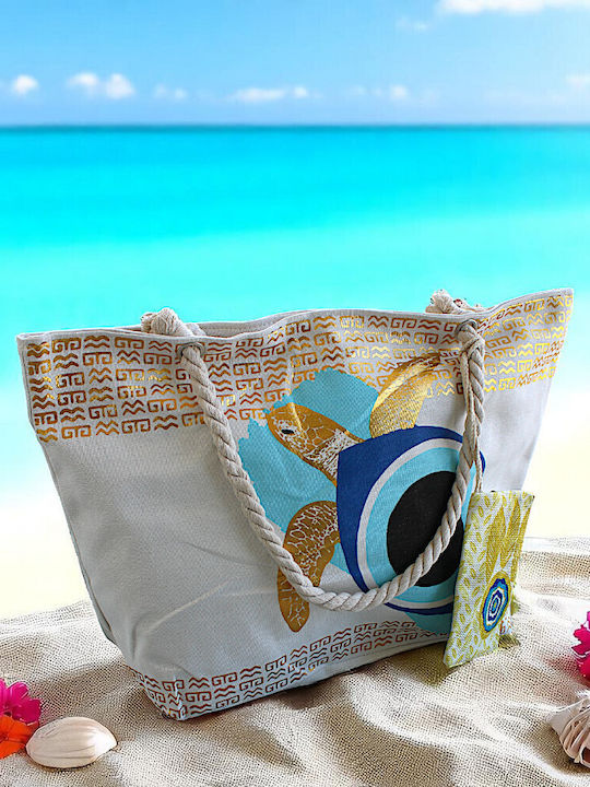 Stoff Strandtasche mit Kulturtasche Beiges