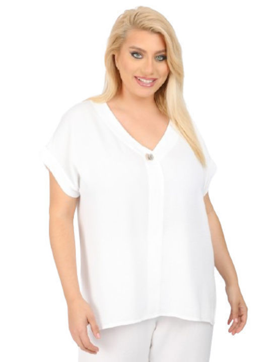 Bluza Damă De Vară Din In Alb