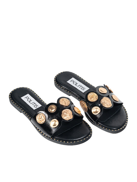 Leather Women's Flat Sandals Anatomic in Black Color