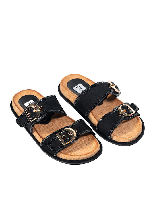 Leather Women's Flat Sandals Anatomic in Black Color