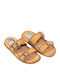 Leather Women's Flat Sandals Anatomic in Tabac Brown Color
