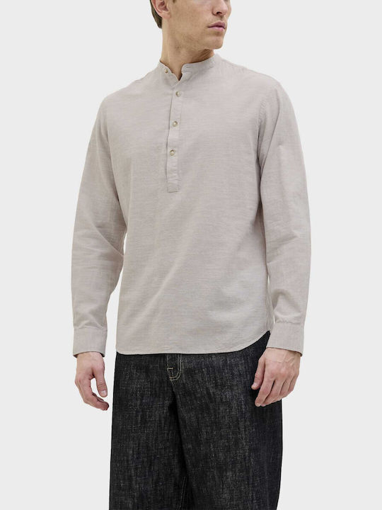 Jack & Jones Μακρυμάνικo Λινό Πουκάμισο Εκρου