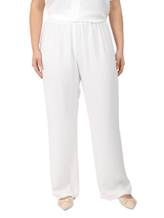 Dina Women's Fabric Trousers with Elastic White