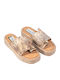 Leather Mules with Low Heel in Gold Color
